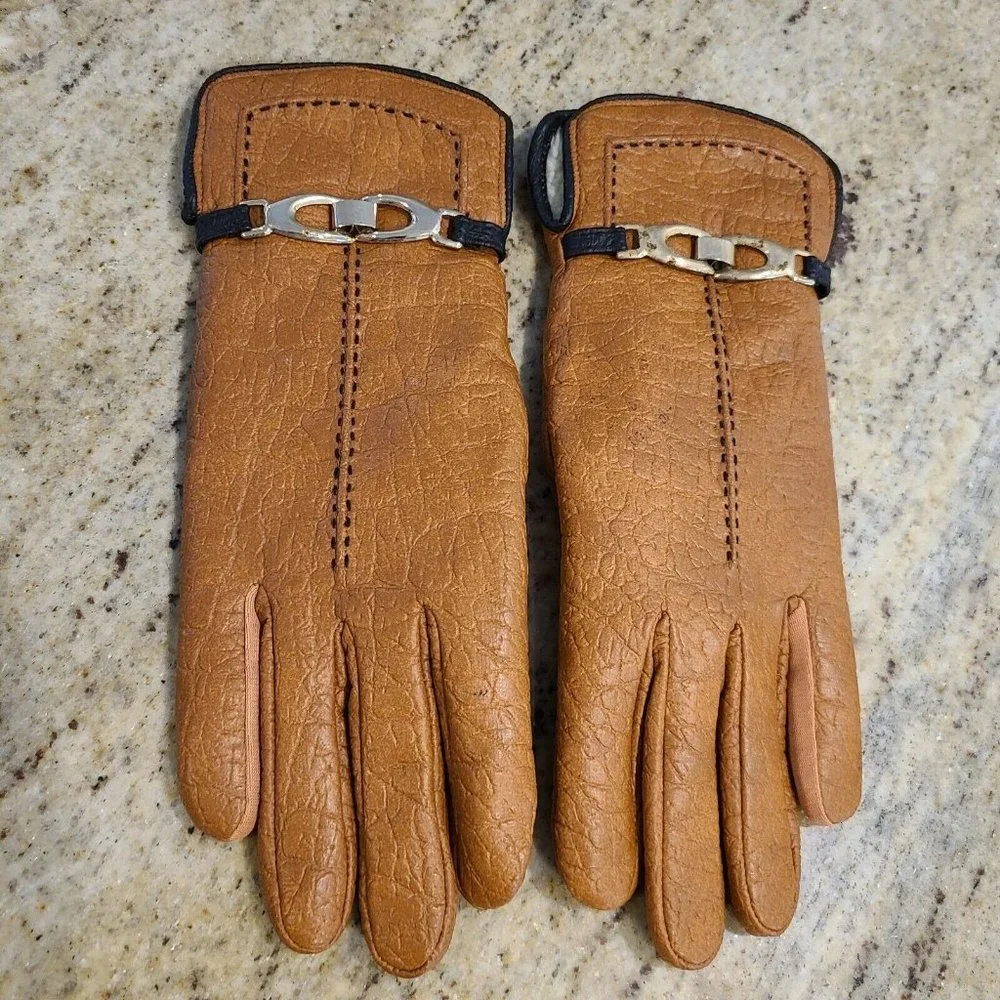 Vintage Vinyl Backed Aris Snuggler Brown Driving Gloves Women’s M/L Sherpa Lined
